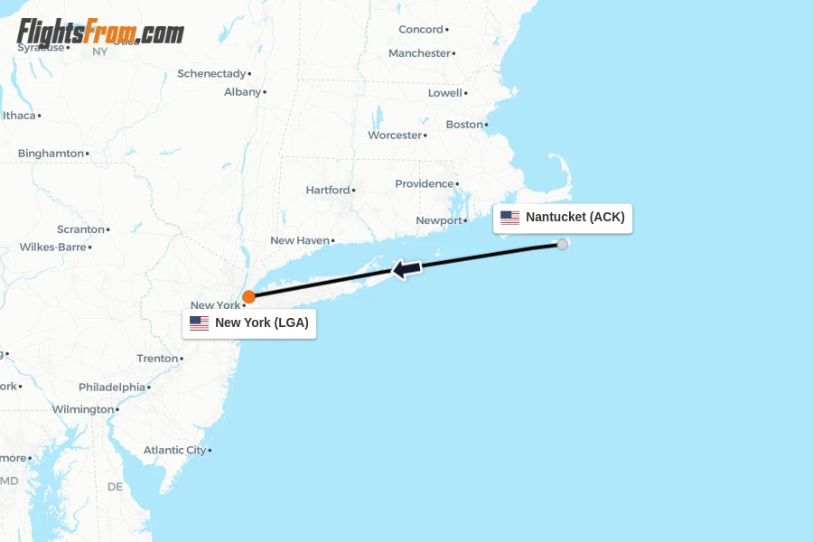 Flights from Nantucket to New York route map