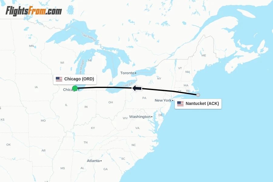 Flights from Nantucket to Chicago route map