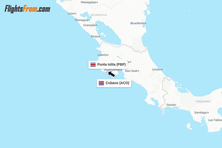 Flights from Cobano to Punta Islita route map