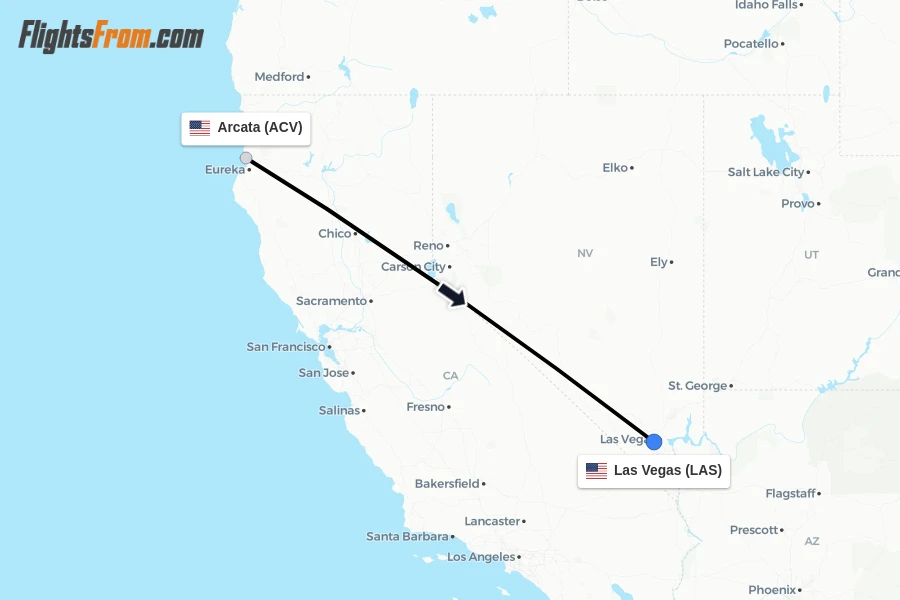Flights from Arcata to Las Vegas route map