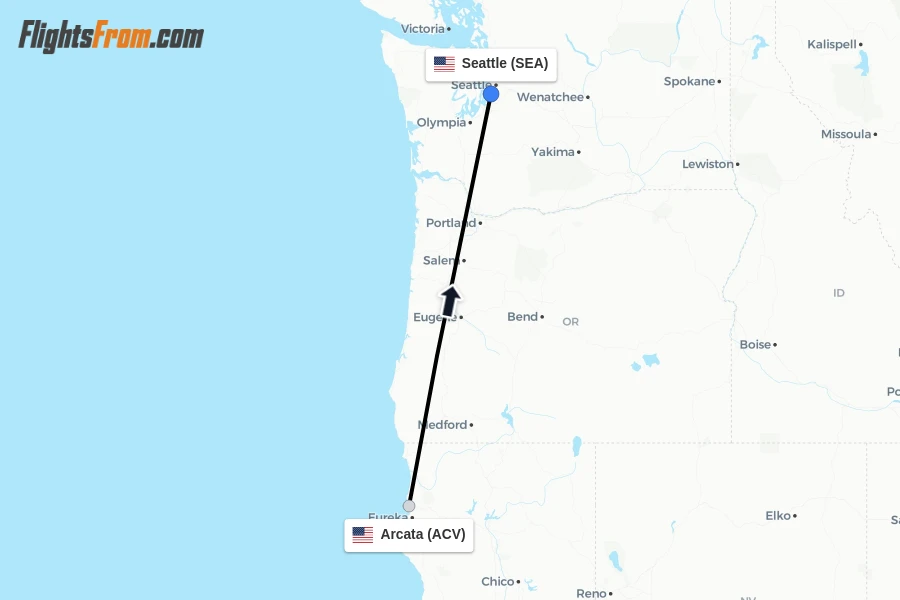 Flights from Arcata to Seattle route map