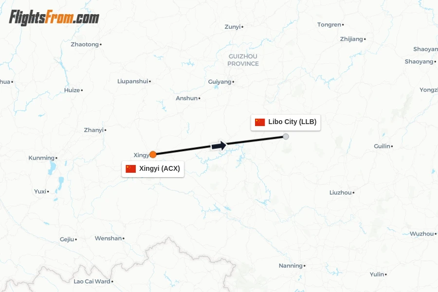 Flights from Xingyi to Libo City route map