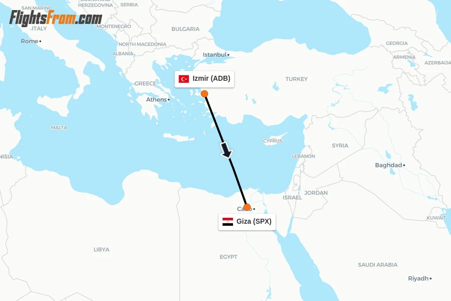 Flights from Izmir to Giza route map