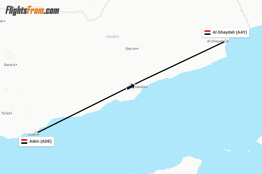 Flights from Aden to Al Ghaydah route map