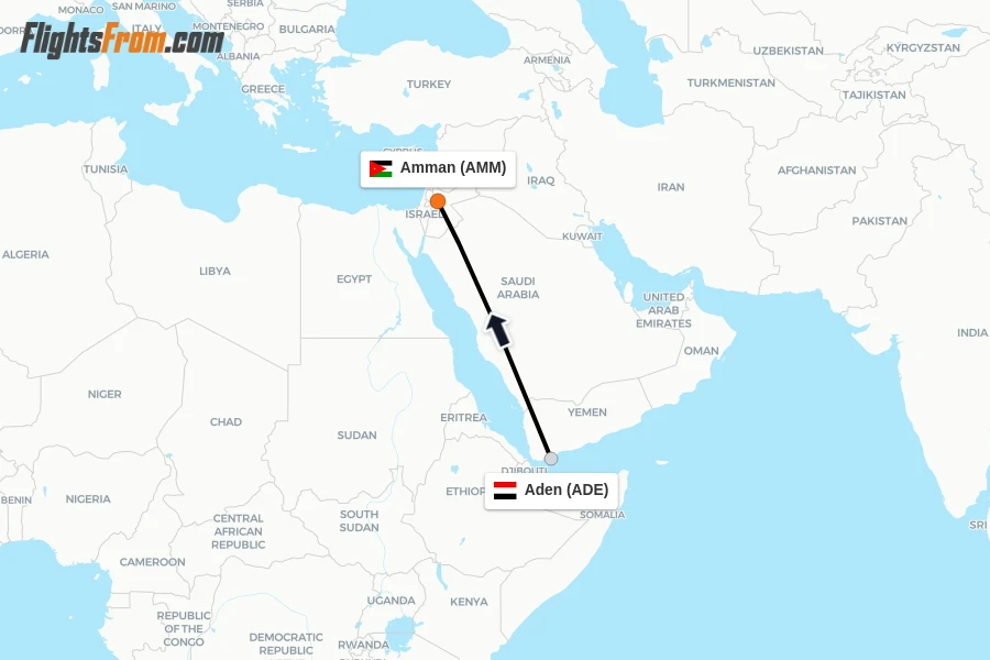 Flights from Aden to Amman route map