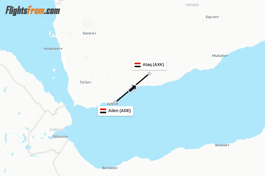 Flights from Aden to Ataq route map