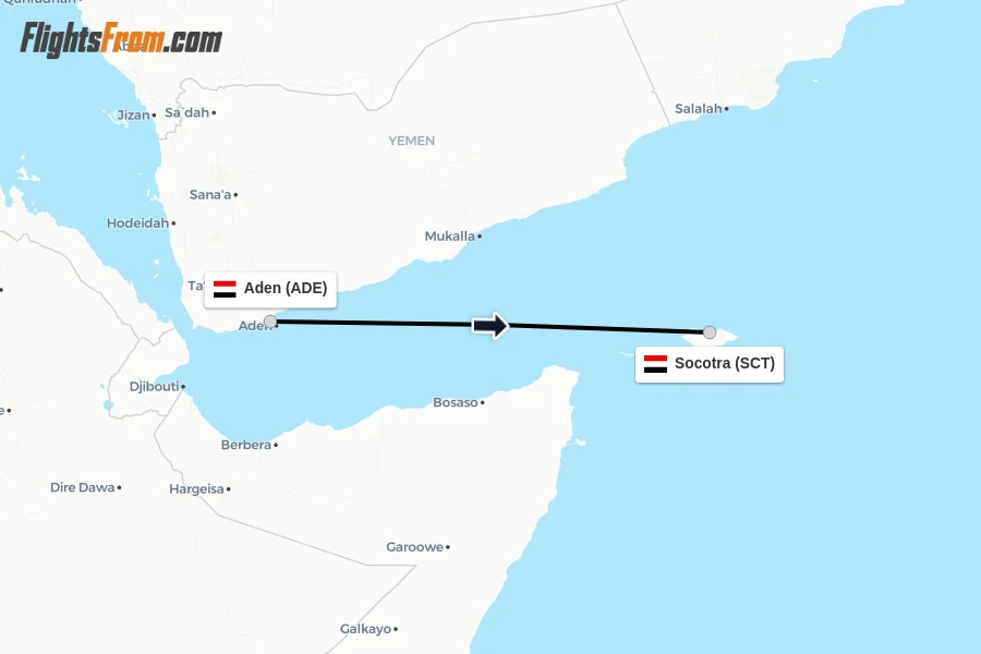 Flights from Aden to Socotra route map