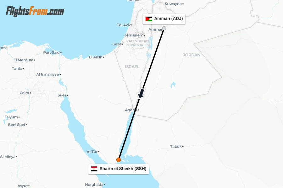 Flights from Amman to Sharm el Sheikh route map