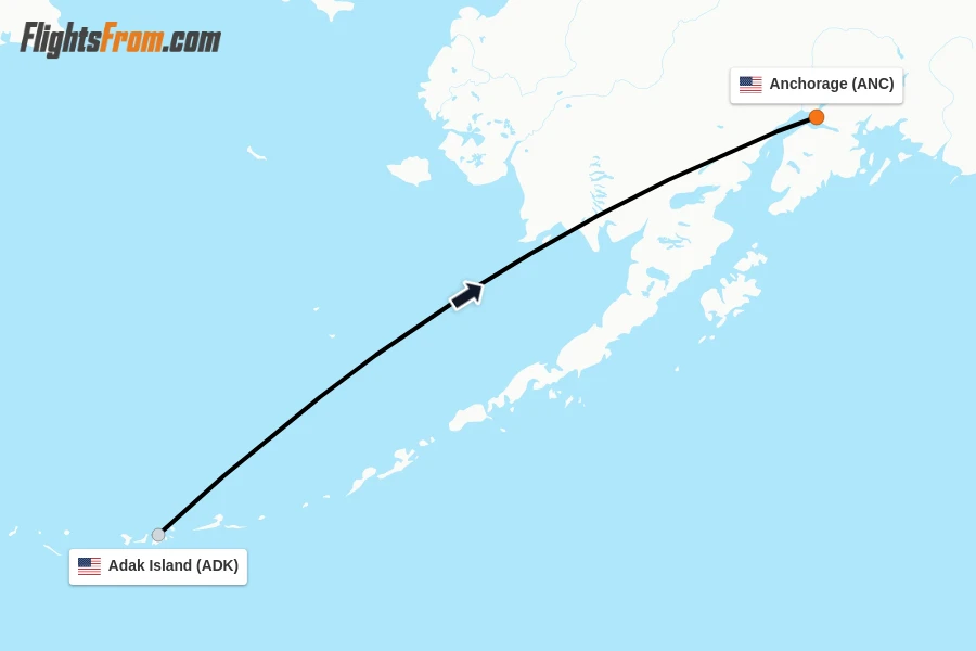 Flights from Adak Island to Anchorage route map