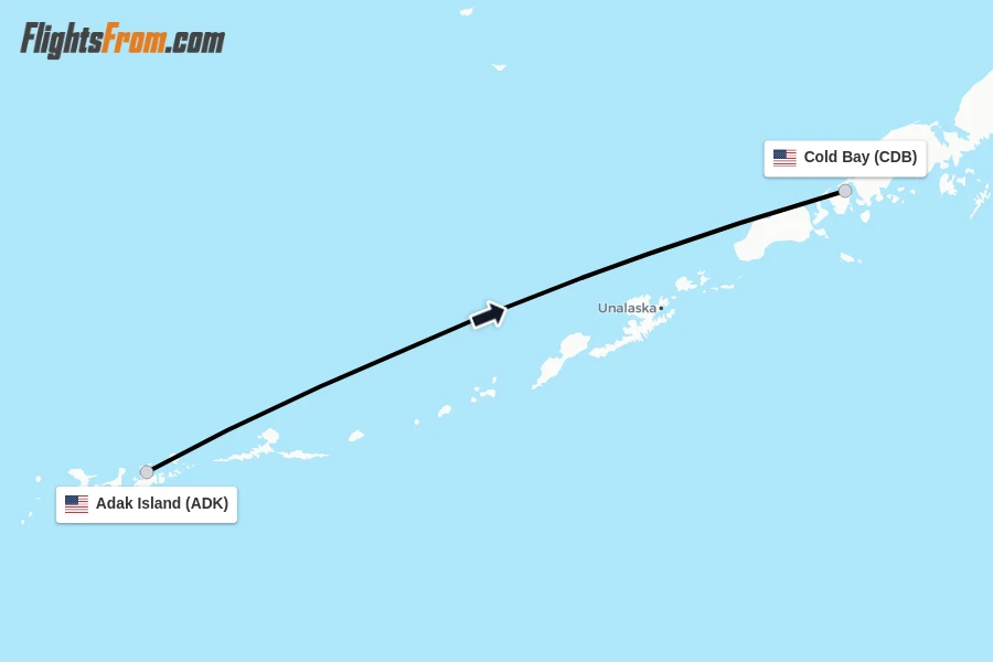 Flights from Adak Island to Cold Bay route map