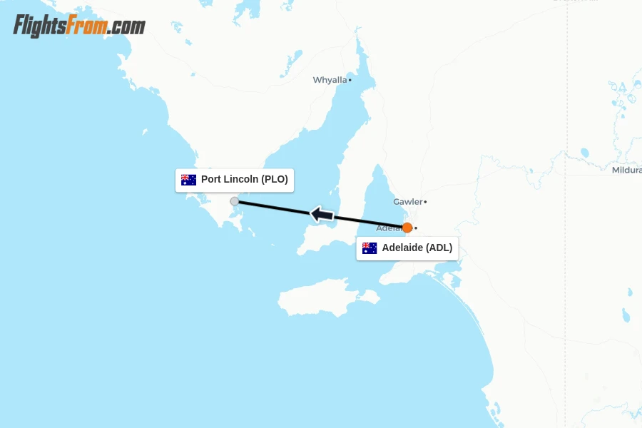 Flights from Adelaide to Port Lincoln route map