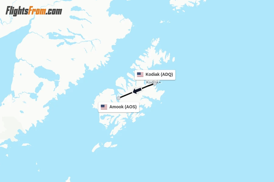 Flights from Kodiak to Amook route map