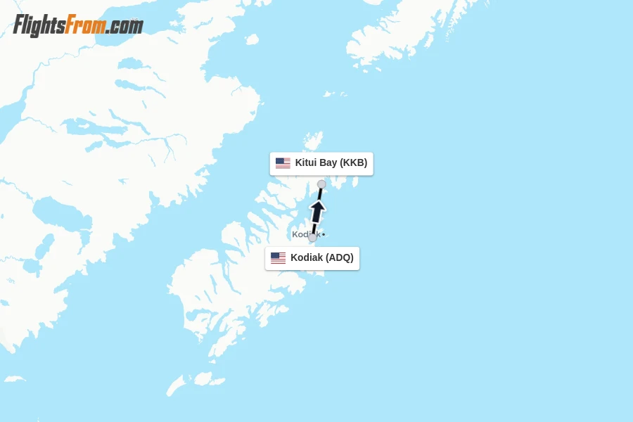 Flights from Kodiak to Kitui Bay route map