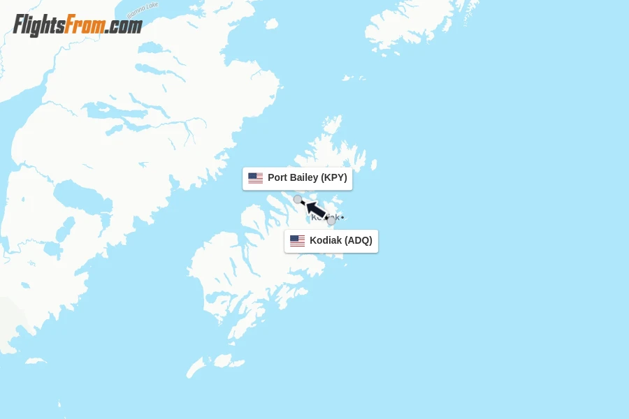Flights from Kodiak to Port Bailey route map