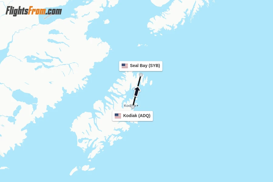 Flights from Kodiak to Seal Bay route map