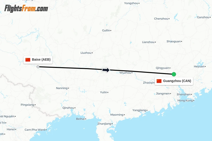Flights from Baise to Guangzhou route map