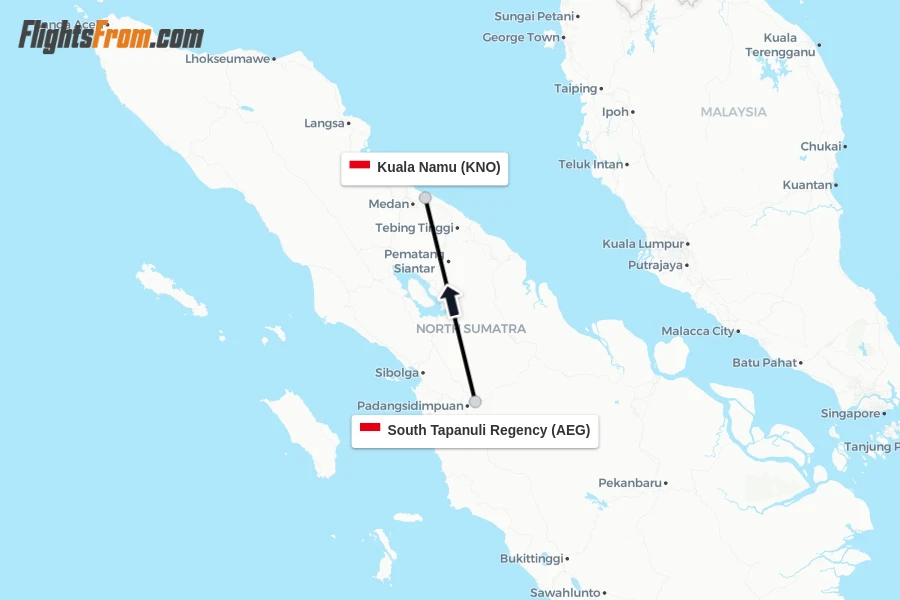 Flights from South Tapanuli Regency to Kuala Namu route map