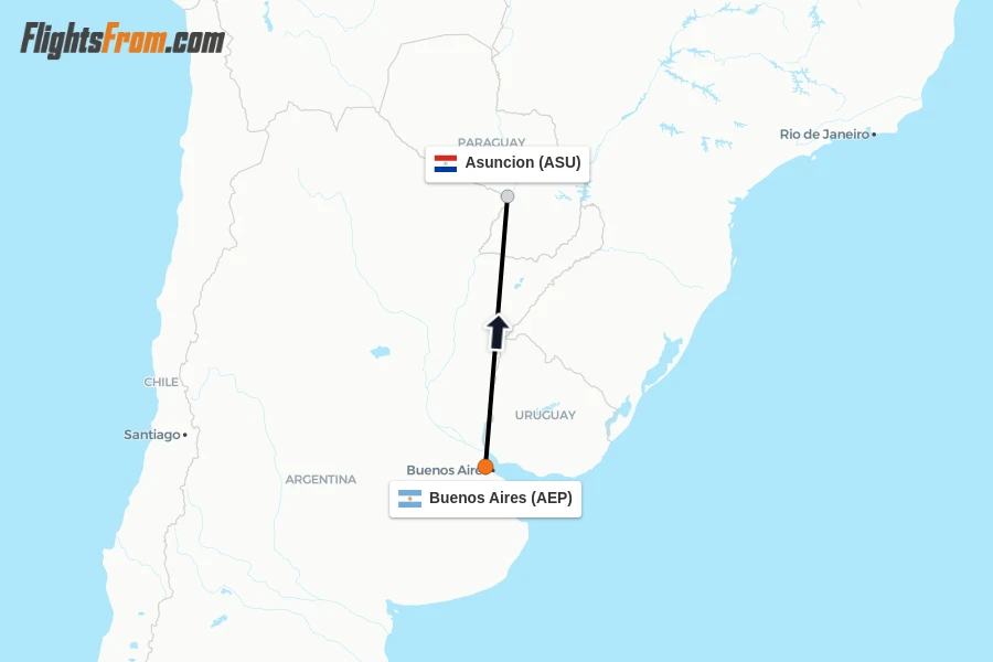 Flights from Buenos Aires to Asuncion route map
