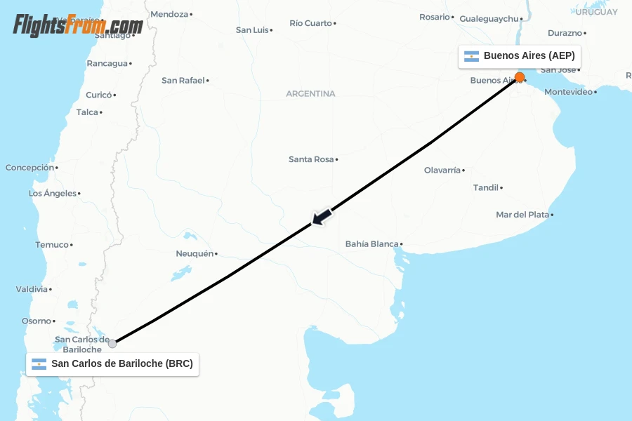 Flights from Buenos Aires to San Carlos de Bariloche route map