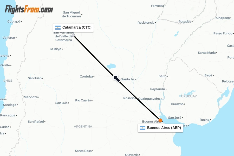 Flights from Buenos Aires to Catamarca route map