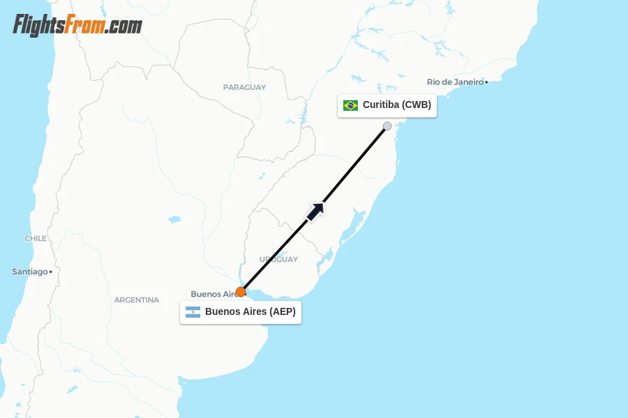 Flights from Buenos Aires to Curitiba route map