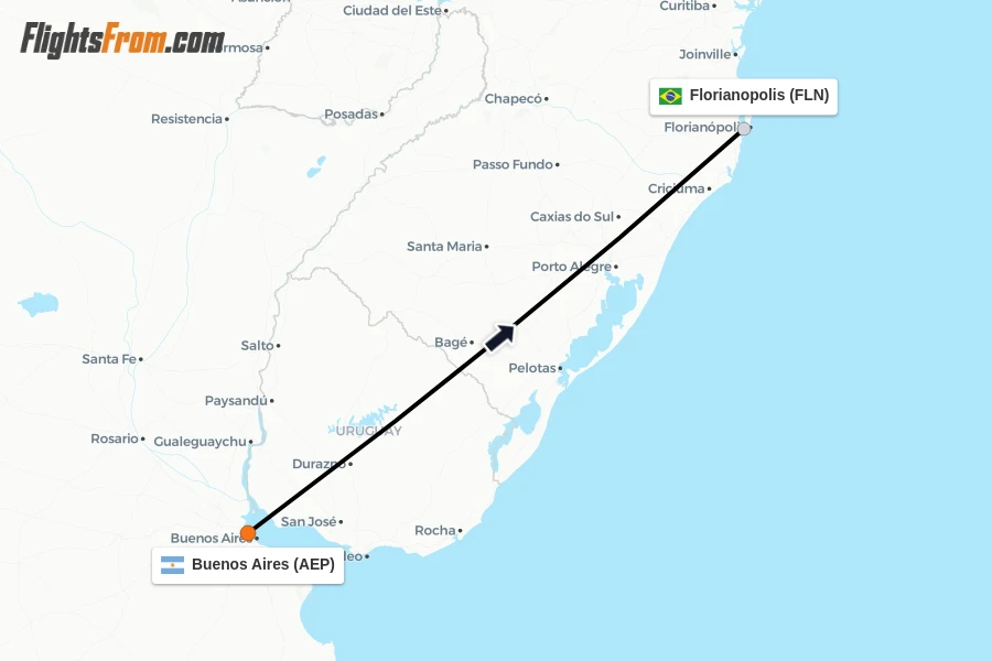 Flights from Buenos Aires to Florianopolis route map