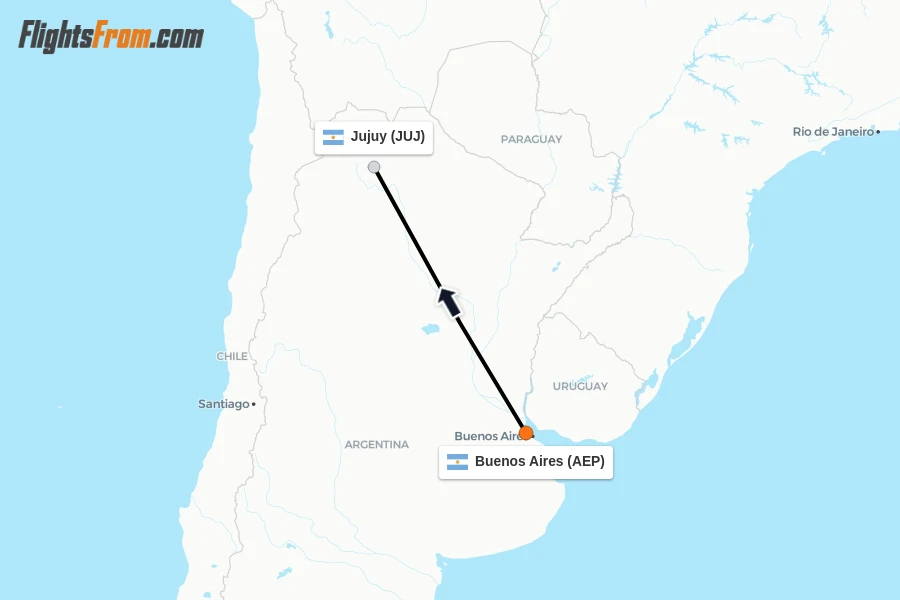 Flights from Buenos Aires to Jujuy route map