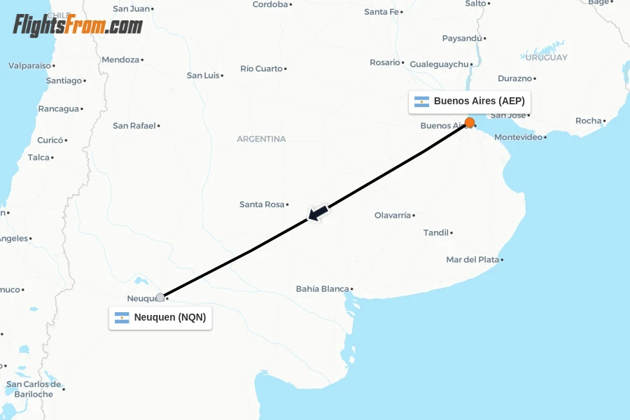 Flights from Buenos Aires to Neuquen route map