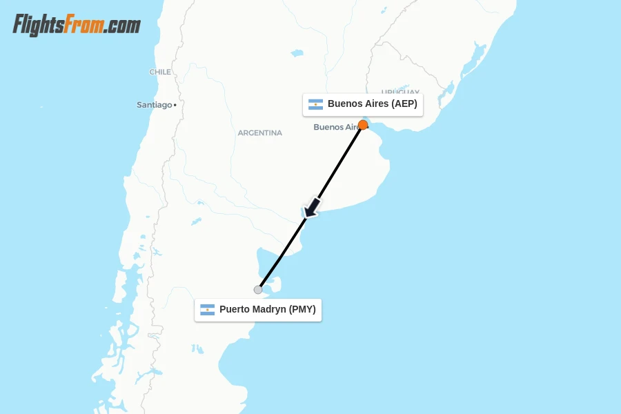 Flights from Buenos Aires to Puerto Madryn route map