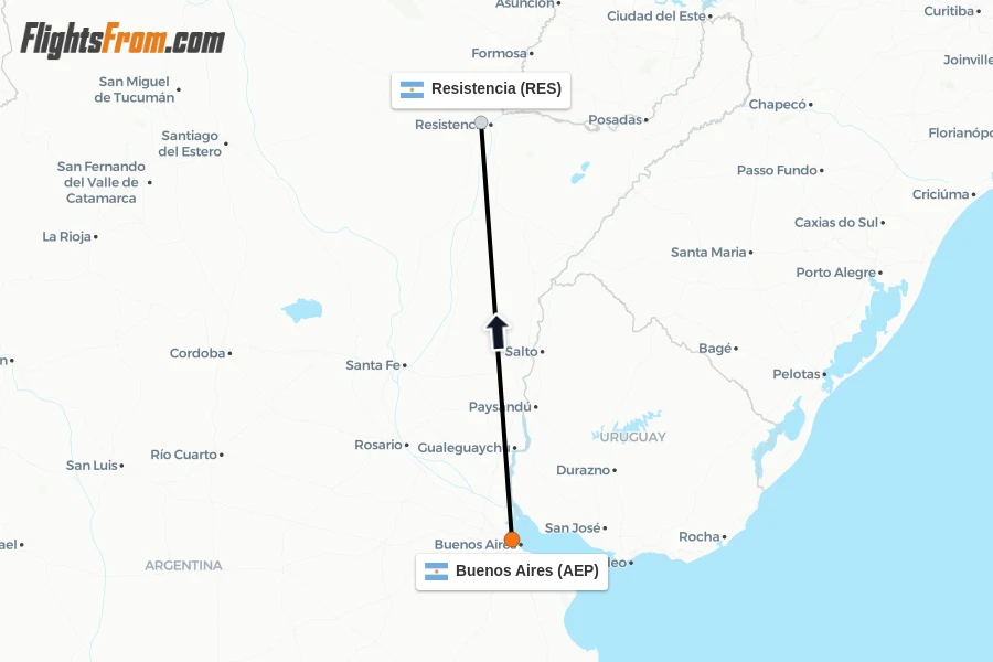 Flights from Buenos Aires to Resistencia route map
