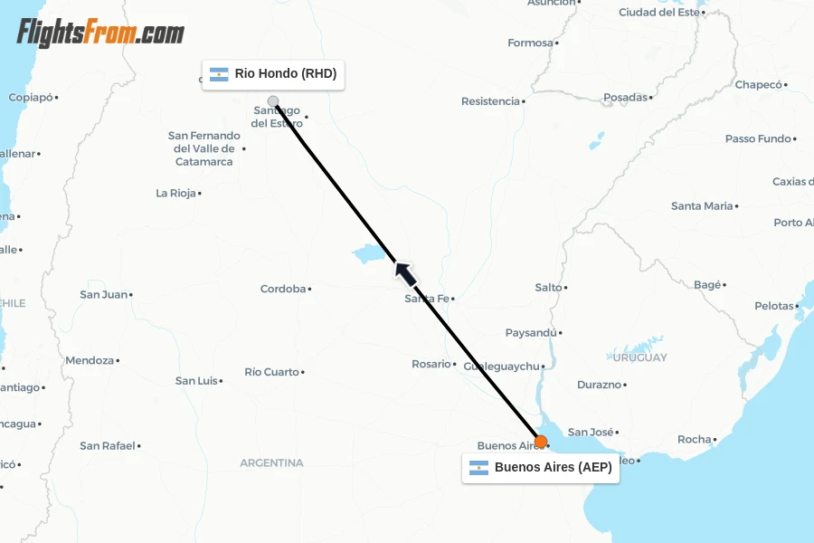 Flights from Buenos Aires to Rio Hondo route map