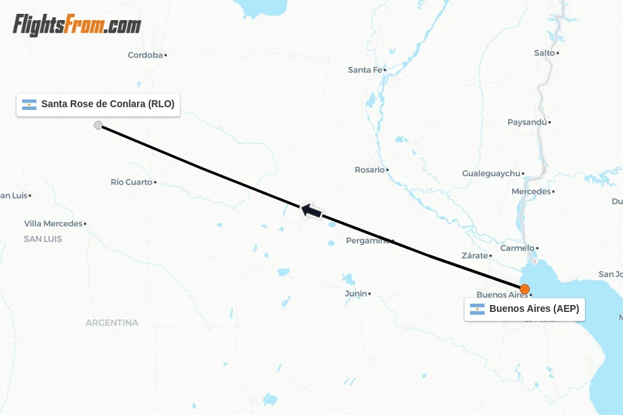 Flights from Buenos Aires to Santa Rose de Conlara route map