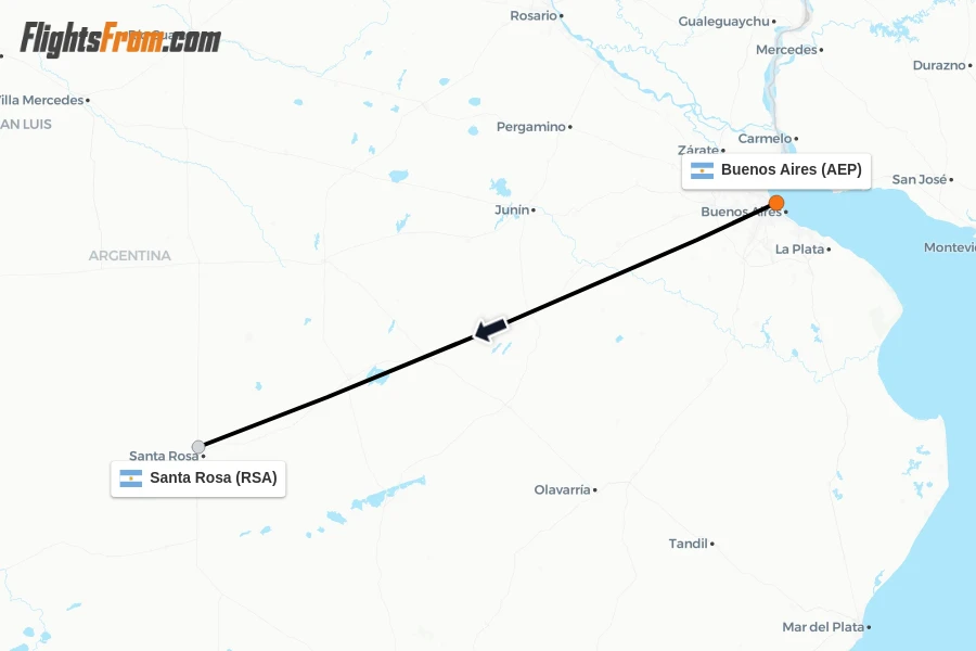 Flights from Buenos Aires to Santa Rosa route map