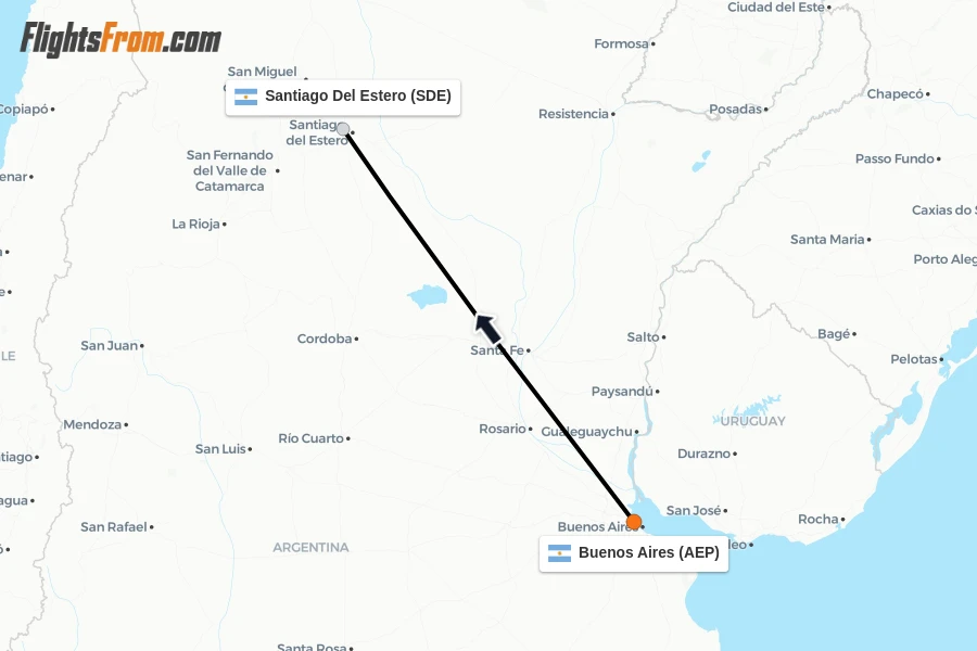 Flights from Buenos Aires to Santiago Del Estero route map