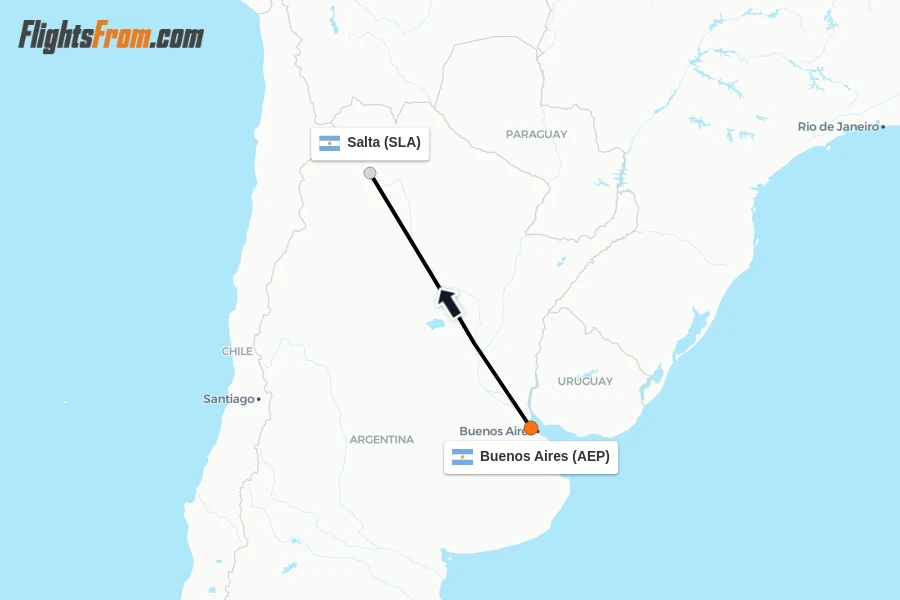 Flights from Buenos Aires to Salta route map