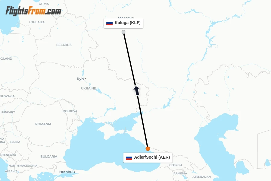 Flights from Adler/Sochi to Kaluga route map