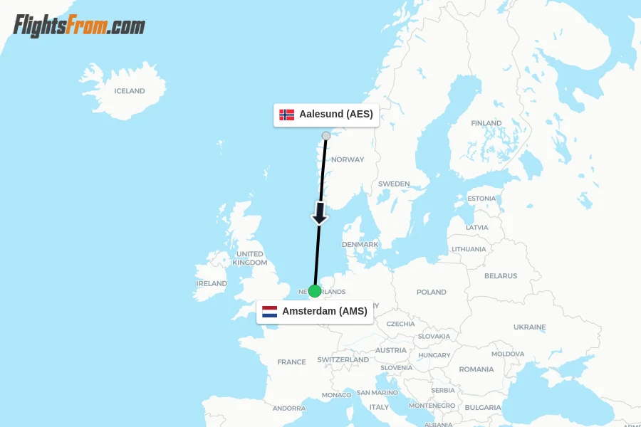 Flights from Aalesund to Amsterdam route map