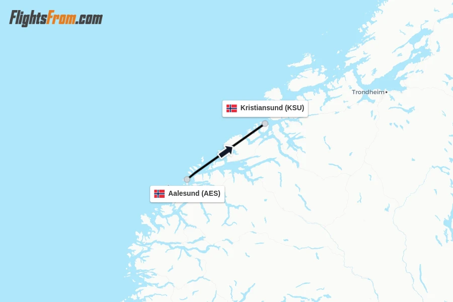 Flights from Aalesund to Kristiansund route map