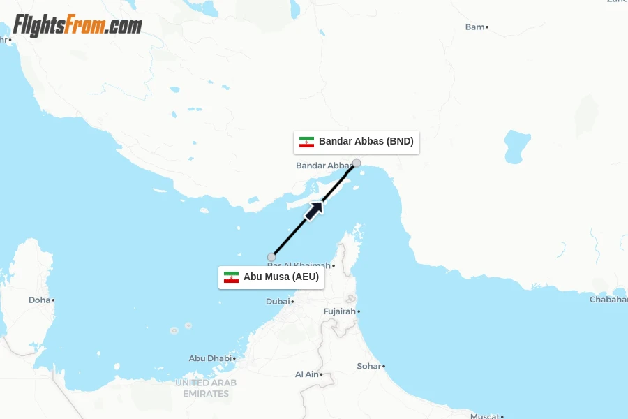 Flights from Abu Musa to Bandar Abbas route map