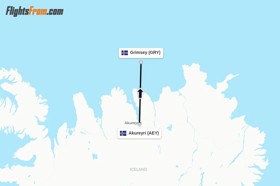Flights from Akureyri to Grimsey route map