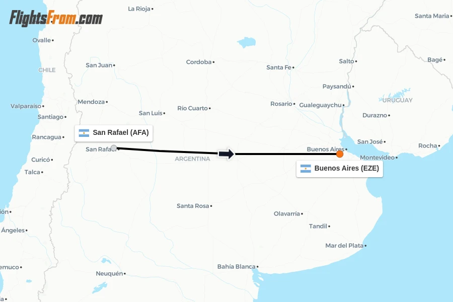 Flights from San Rafael to Buenos Aires route map