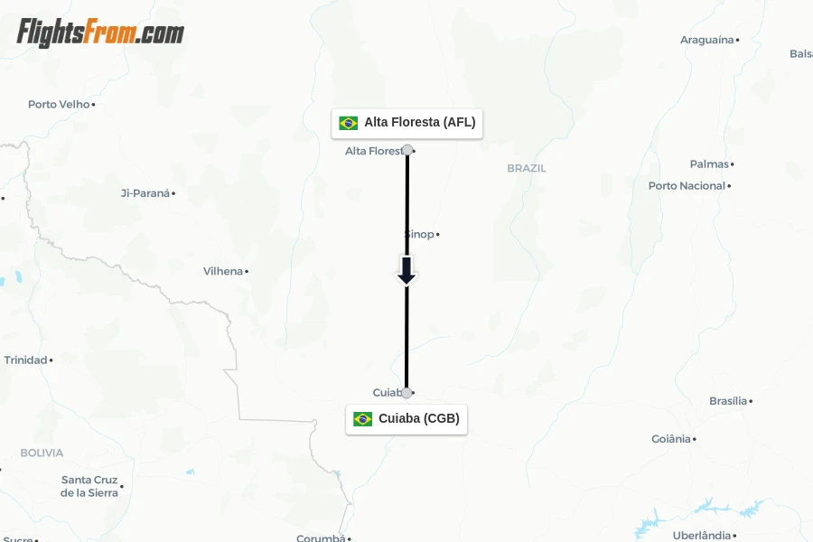 Flights from Alta Floresta to Cuiaba route map