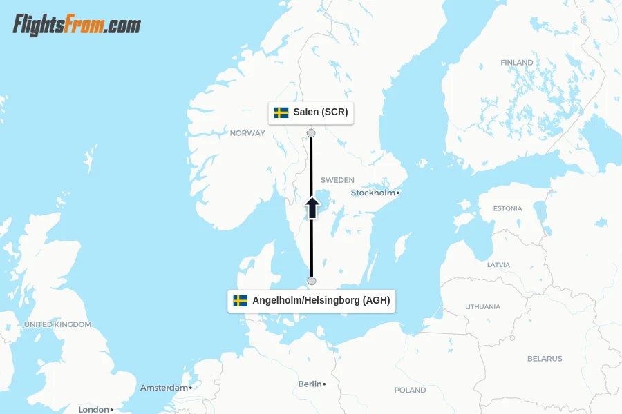 Flights from Angelholm/Helsingborg to Salen route map
