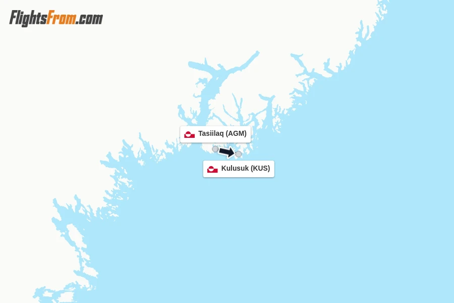 Flights from Tasiilaq to Kulusuk route map