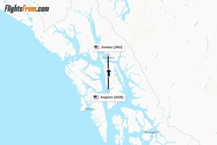 Flights from Angoon to Juneau route map