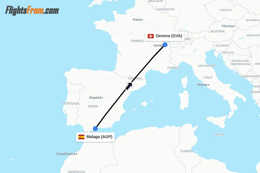 Flights from Malaga to Geneva route map