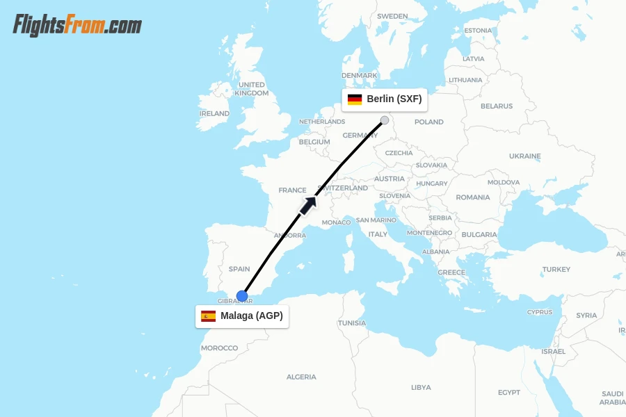 Flights from Malaga to Berlin route map