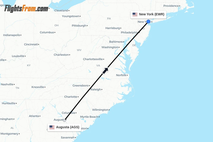 Flights from Augusta to New York route map