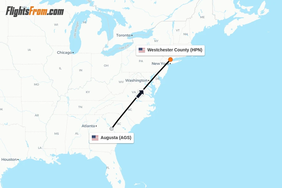 Flights from Augusta to Westchester County route map
