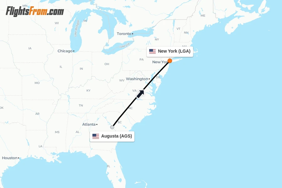Flights from Augusta to New York route map